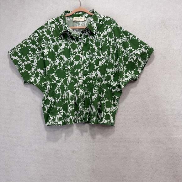 Exquise Tops - Exquise Shirt Womens 2X Green White Floral Button Front Collared Dolman Top